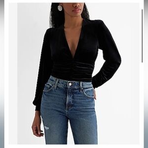 Express Black Ruched Buttoned Blouse